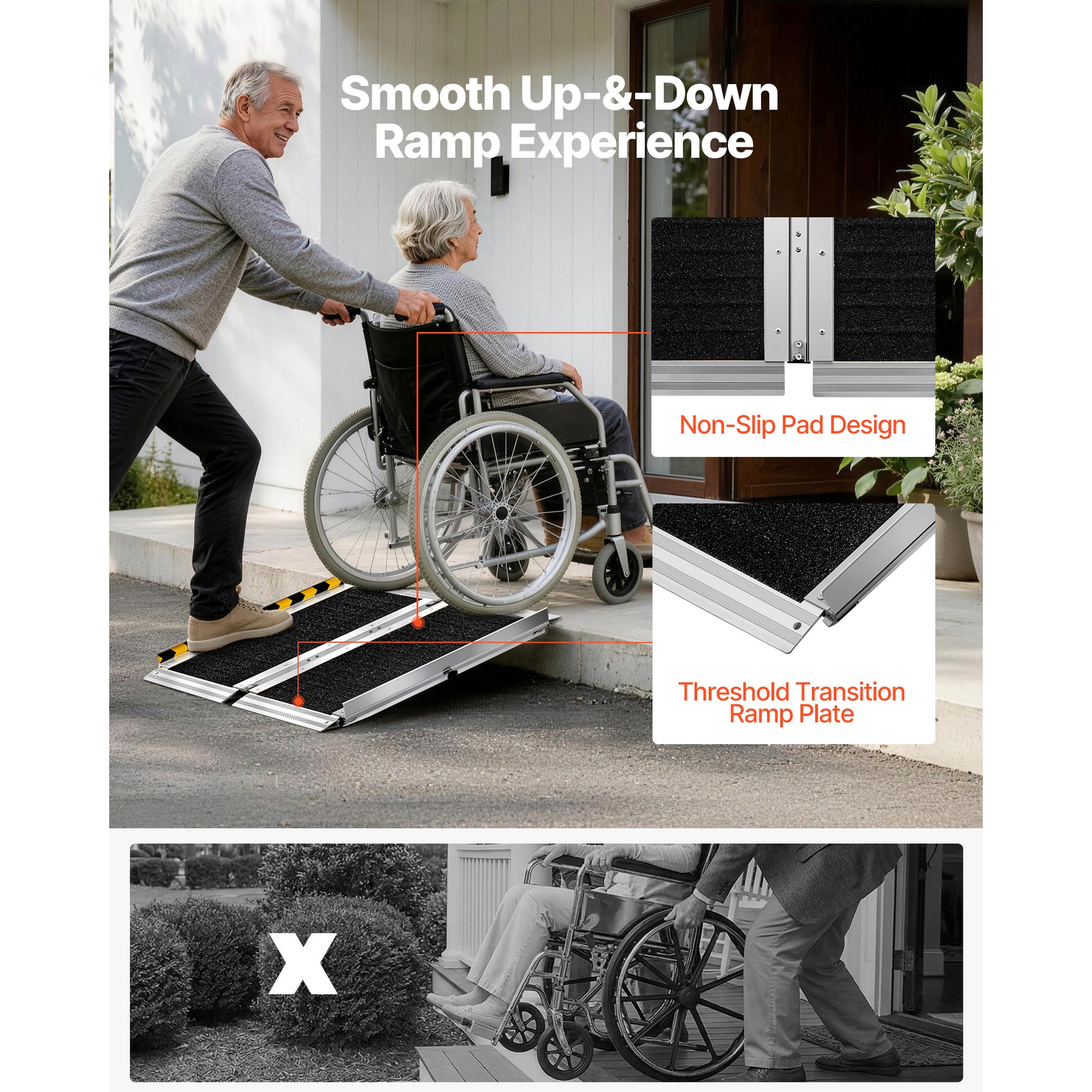 Portable Wheelchair Ramp, 2FT, Non-Slip Aluminum Folding Handicap Ramp for Wheelchair, 800 lbs Capacity, Door Threshold Ramps for Home Steps, Stairs, Entry, Threshold, Doorways, Scooter, Curbs image 8