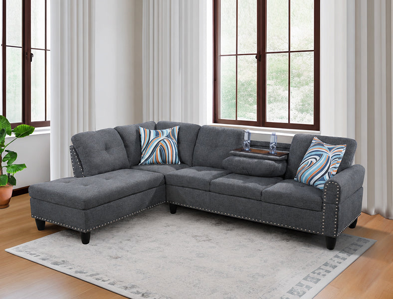 L shape Sectional Sofa Chair with cup holder - Dark Gray-Left image 1