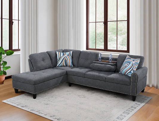 L shape Sectional Sofa Chair with cup holder - Dark Gray-Left image 1