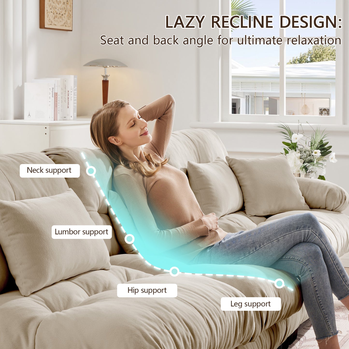 Luxury Modular Sectional Sofa Couch,Oversized L Shaped Cloud Couch for Living Room,Deep Seat Sofa Couch with Convertible Ottoman,Chenille Light coffee image 8