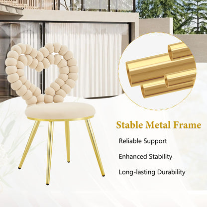 Set of 2 Unique Heart Bubble Tufted Accent Chair, Plush Velvet Chair with Shiny Gold Metal Frame, Cute & Modern Seating for Home Decor image 8