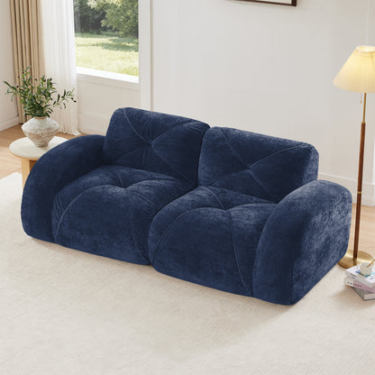 2-seater Tufted Sofa Couches With boneless Sofa,Soft Velvet Fabric,Bottom Anti-Slip Design,32D High Density Sponge,Ergonomic Design Bottom,No Assembly Required,Fits Living Rooms,Blue image 1