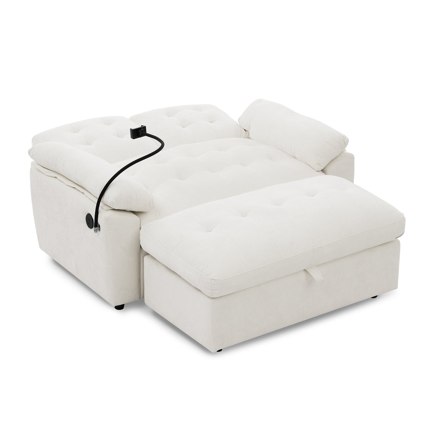 Leisure sofa chair,Double sofa recliner, with manually adjustable backrest, soft padded armrests, side USB charging port and phone stand, comes with a matching storage ottoman-Beige image 12