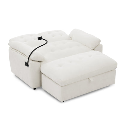 Leisure sofa chair,Double sofa recliner, with manually adjustable backrest, soft padded armrests, side USB charging port and phone stand, comes with a matching storage ottoman-Beige image 12