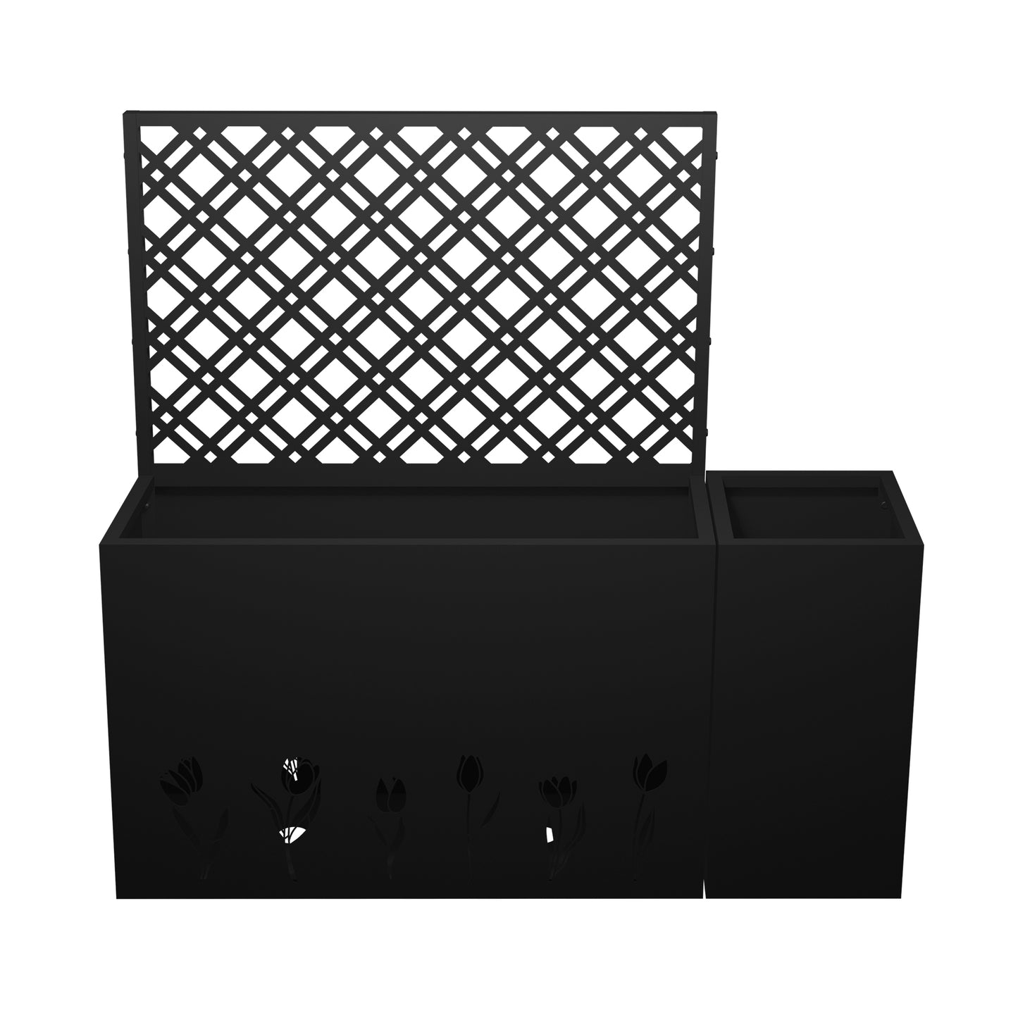 2-Piece Metal Planter Box with Trellis - 23.6in Depth Raised Garden Bed for Outdoor Indoor Use, Rust-Resistant Galvanized Steel Flower Planter with Drainage Holes, Tulip Black image 9