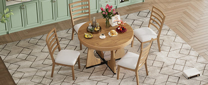TREXM Round Dining Table for 4 with Chairs Set, Extendable Dining Table Set with 16" Removable Middle Leaf, 5 Piece Retro Dining Table Set Unique Geometric Design for Kitchen, Dining Room (Natural) image 12