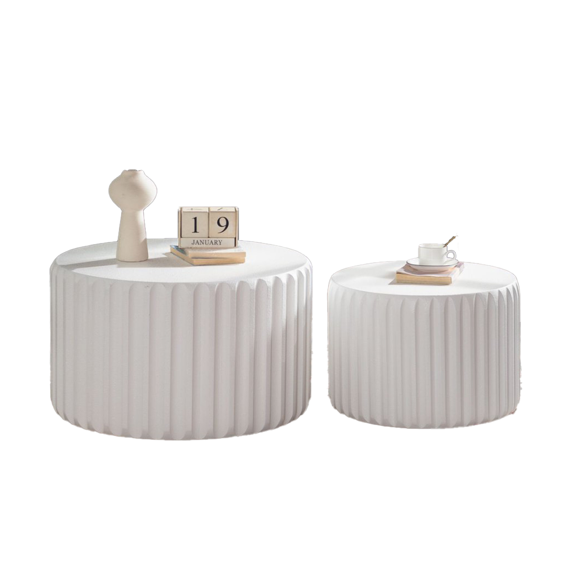 White Scalloped Round Coffee Table Set: Nesting Design, Elegant Curved-Edge Shape for Cozy Living Room Styling image 9