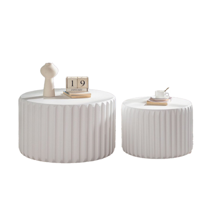 White Scalloped Round Coffee Table Set: Nesting Design, Elegant Curved-Edge Shape for Cozy Living Room Styling image 9