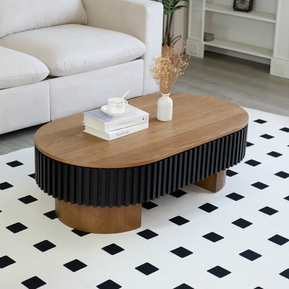 43.7" Oval Coffee Table With Hidden Storage,Fluted Modern Minimalist Wood Coffee Table for Living Room, Oval Center Table, Walnut + Black. image 7