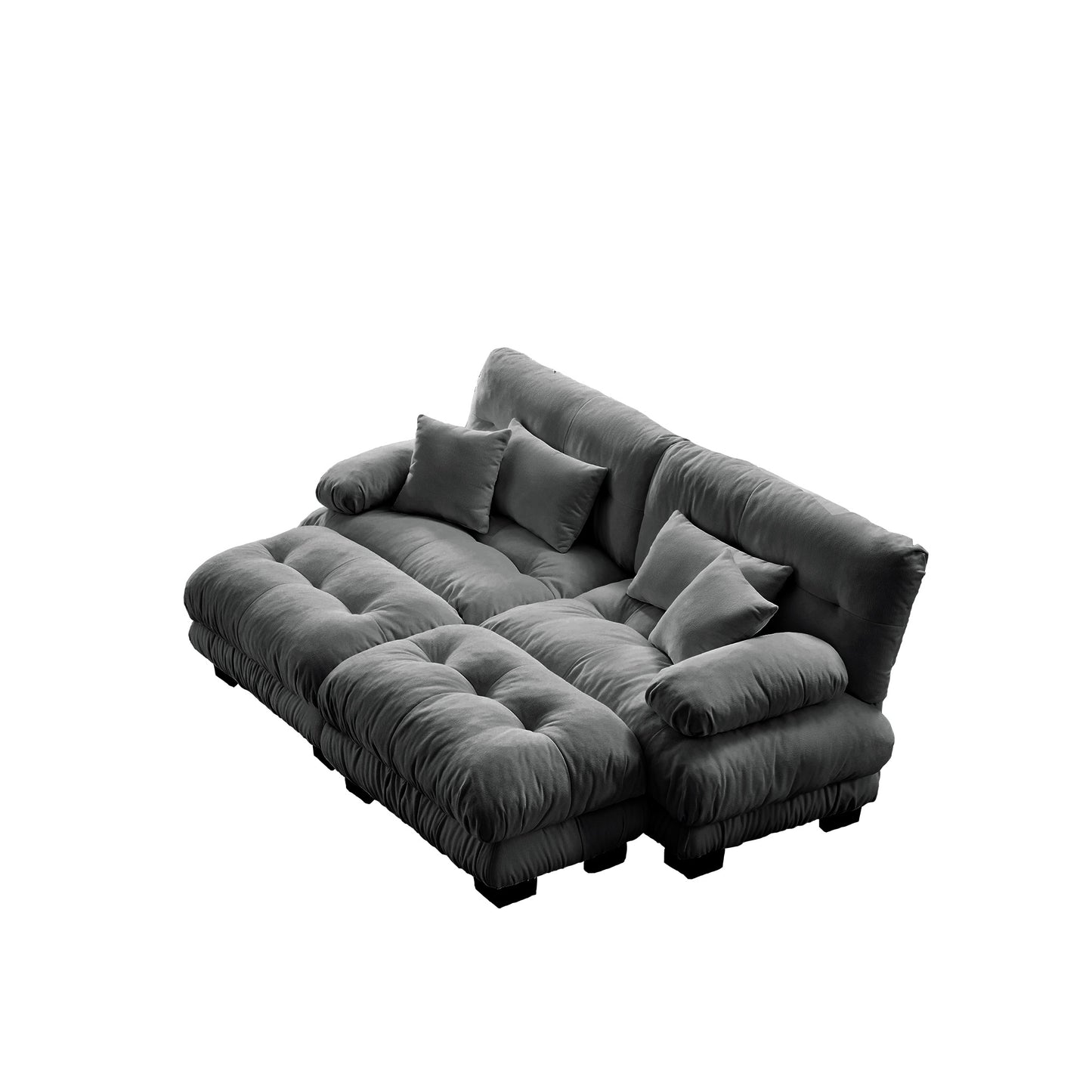 Cloud Couch Sleeper Sofa for Living Room, Chenille 2 Seater sofa with 2 Lumbar pillows and 2 throw pillows, Upholstered Wide Arm Sofa with 2 Ottomans,Chenille Gray image 10