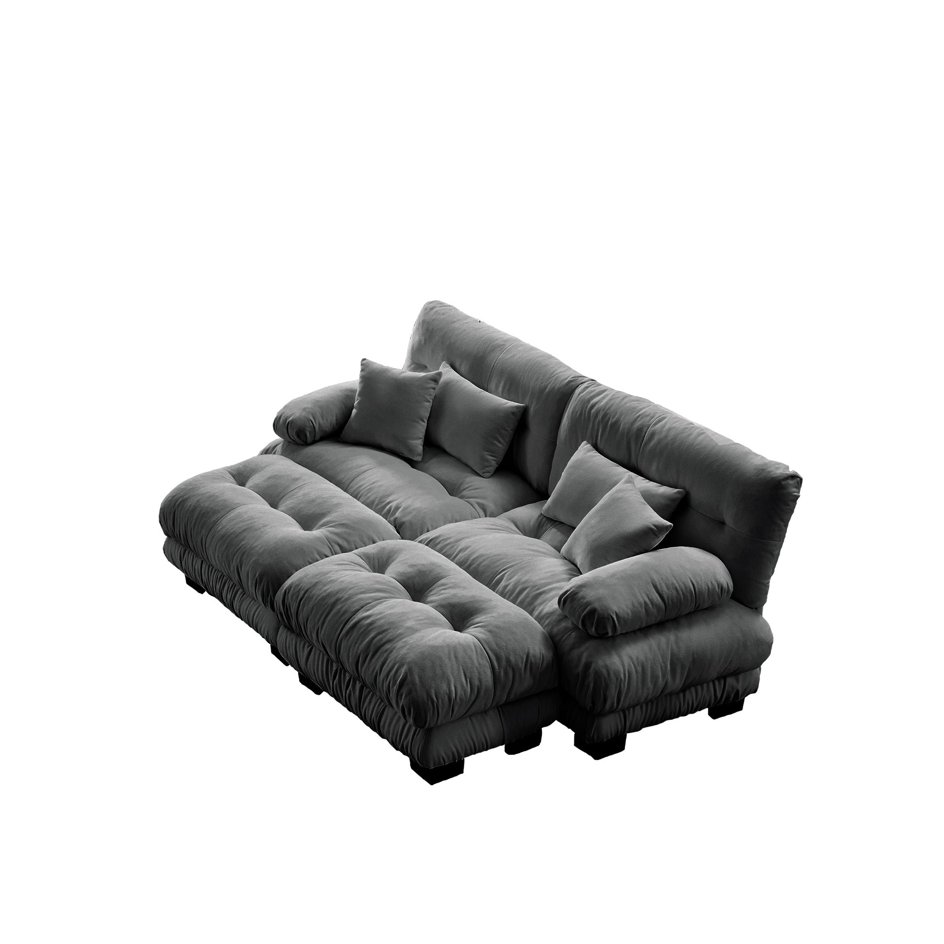 Cloud Couch Sleeper Sofa for Living Room, Chenille 2 Seater sofa with 2 Lumbar pillows and 2 throw pillows, Upholstered Wide Arm Sofa with 2 Ottomans,Chenille Gray image 10