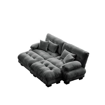 Cloud Couch Sleeper Sofa for Living Room, Chenille 2 Seater sofa with 2 Lumbar pillows and 2 throw pillows, Upholstered Wide Arm Sofa with 2 Ottomans,Chenille Gray image 10