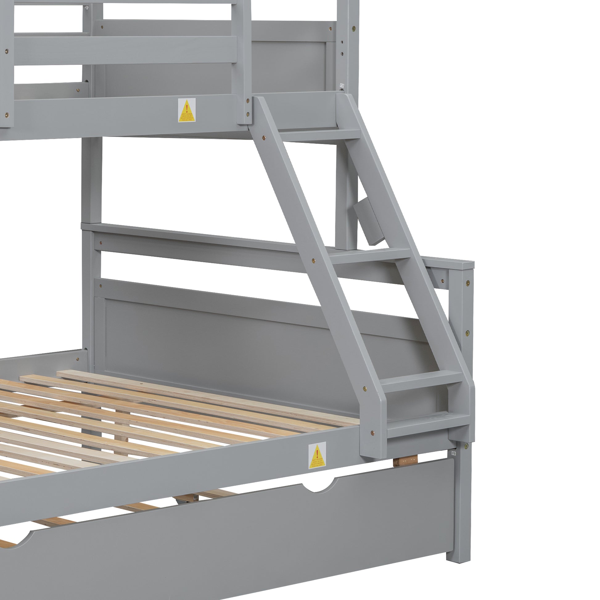 Twin over Full Bunk Bed with Ladder, Twin Size Trundle, Safety Guardrail, Gray image 11