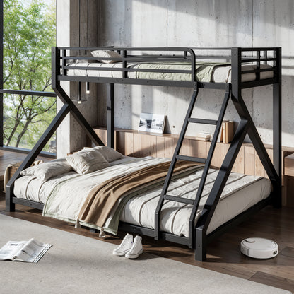 Twin XL over Queen Bunk Bed with ladders, Metal Bunk Bed with Full Upgraded Support Slats, Low Profile Bunk Bed, Black image 3