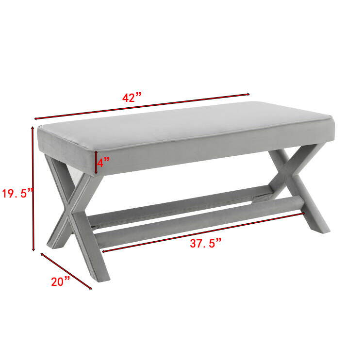 Comfort Double Bench Upholstered in Velvet Fabric,Stool with Stylish X-Crossed Legs,Comfort Cushion with piping,Velvet Light Grey image 8