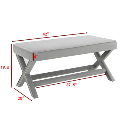 Comfort Double Bench Upholstered in Velvet Fabric,Stool with Stylish X-Crossed Legs,Comfort Cushion with piping,Velvet Light Grey image 8