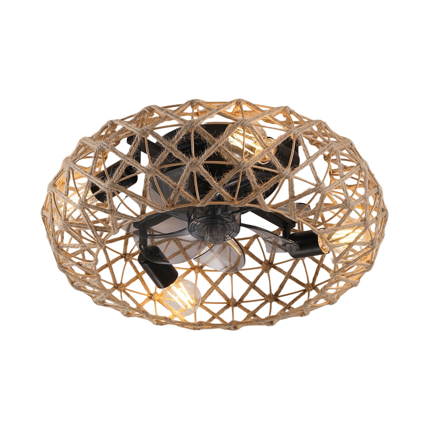 Ceiling-mounted Jute Rope Fan Light Strip with 4 Bulbs, Dimmable, 7 Dlades, Reversible DC Motor image 2