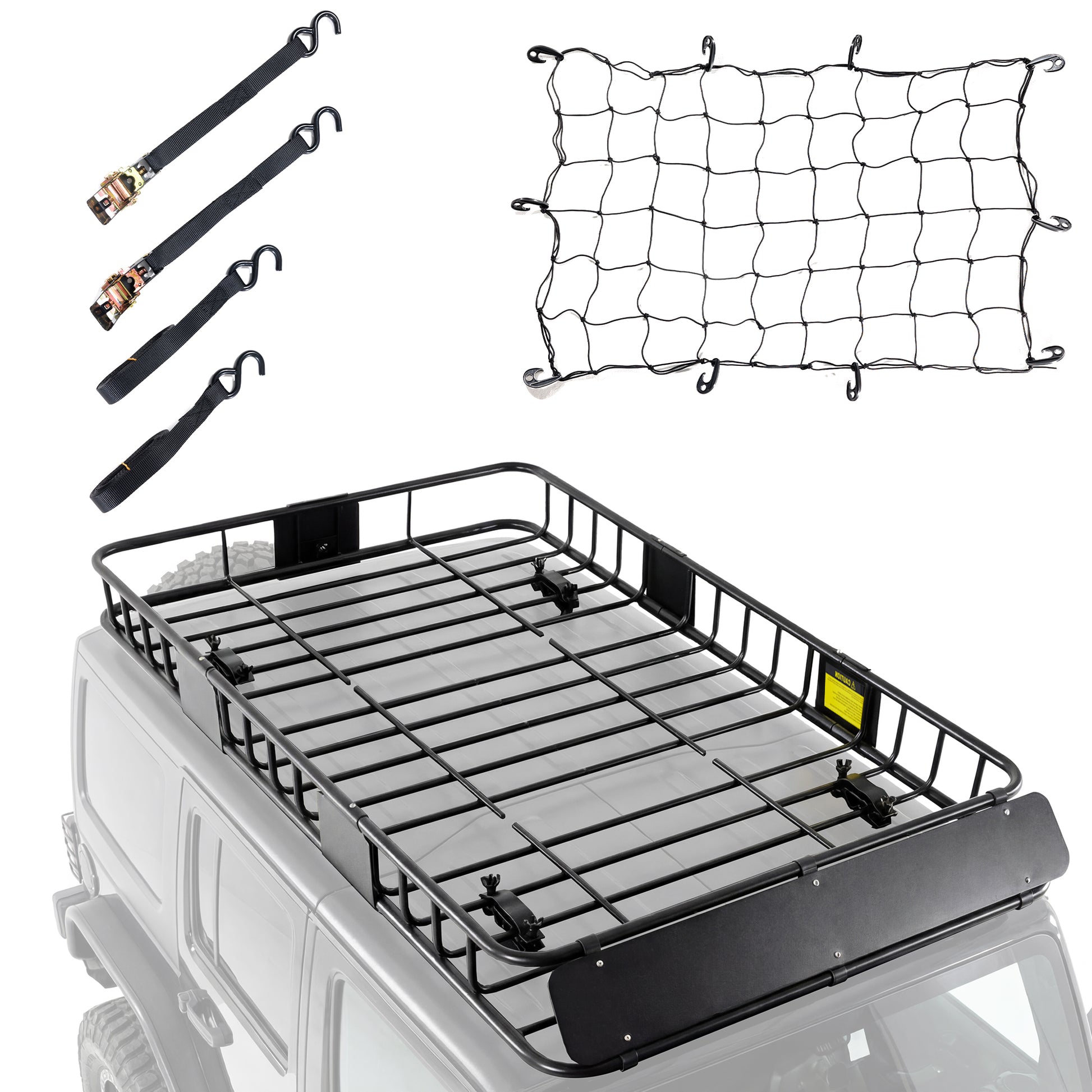 64 x 39 x 6 Inch Universal 250LB Heavy Duty Roof Rack Cargo with Cargo Net & Ratchet Straps, Car Top Luggage Holder Carrier Basket for SUV, Truck or RV Camping Storage Steel Construction image 1