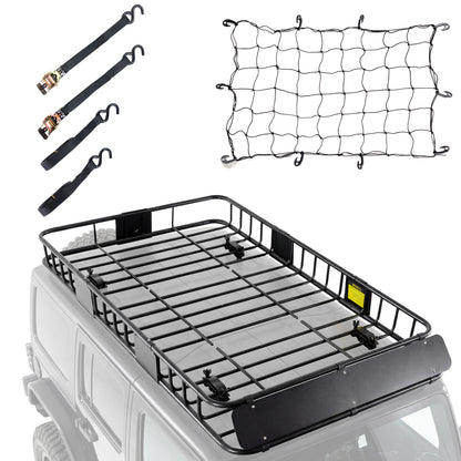 64 x 39 x 6 Inch Universal 250LB Heavy Duty Roof Rack Cargo with Cargo Net & Ratchet Straps, Car Top Luggage Holder Carrier Basket for SUV, Truck or RV Camping Storage Steel Construction image 1