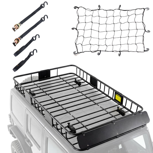 64 x 39 x 6 Inch Universal 250LB Heavy Duty Roof Rack Cargo with Cargo Net & Ratchet Straps, Car Top Luggage Holder Carrier Basket for SUV, Truck or RV Camping Storage Steel Construction image 1