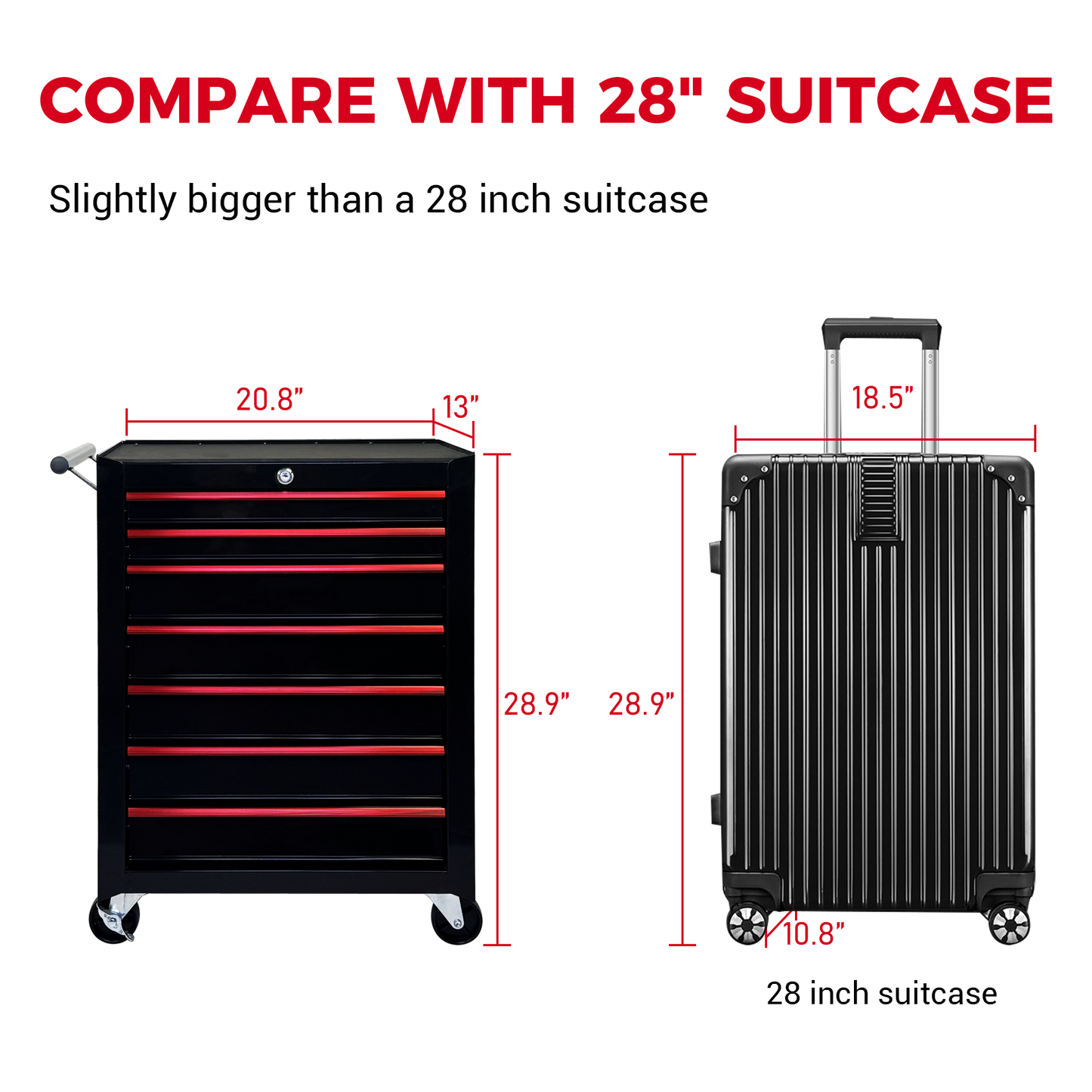 Rolling Metal Tool Chest with 7 Drawers, 20" 7-Drawer Tool Chest Cabinet with Ball Bearing Drawer Slides, Steel Tool Storage Box Organizer -BLACK image 7