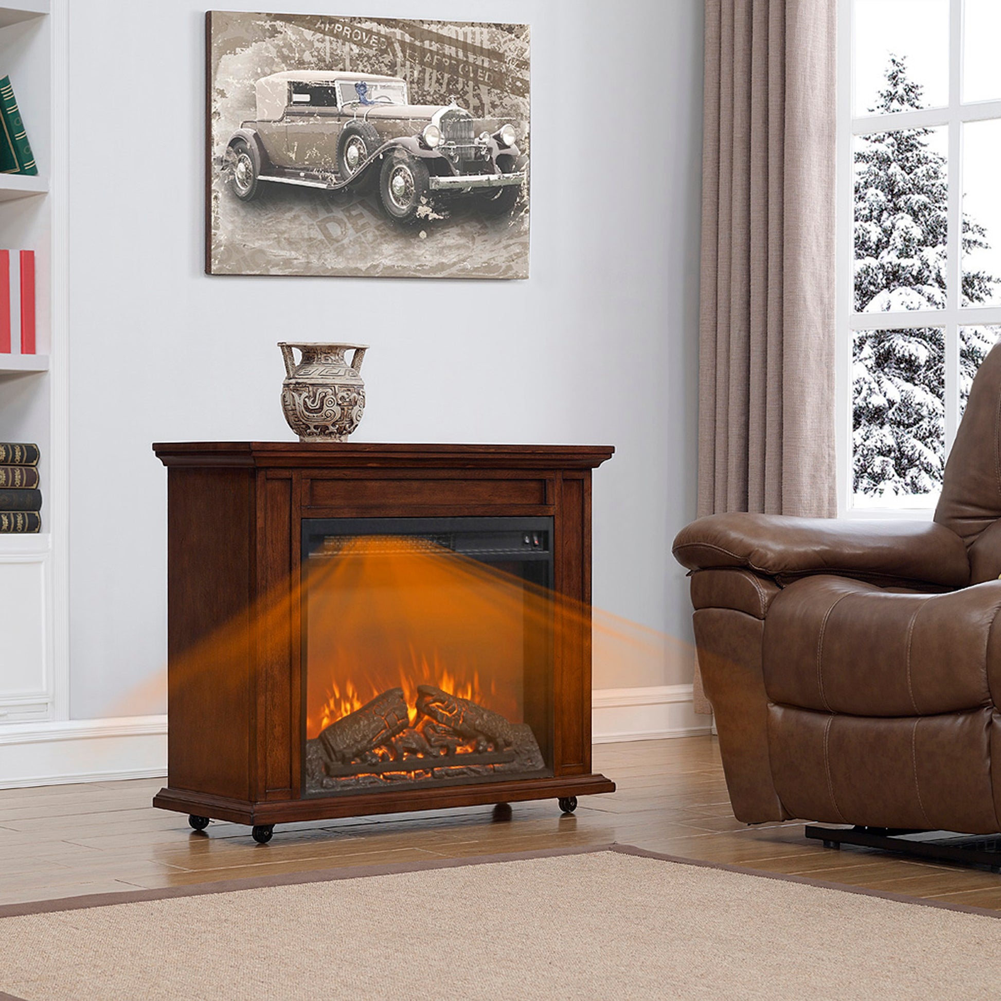 23 inch electric fireplace insert heater with log set & realistic flame, overheating protection without control image 7