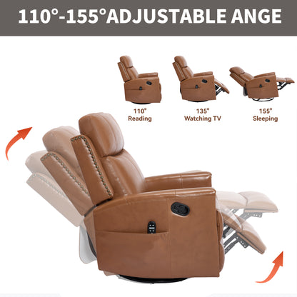 Deep Yellow Genuine Leather Heat Massage Manual Recliner Chair with Rocker and Swivel for Living Room image 5