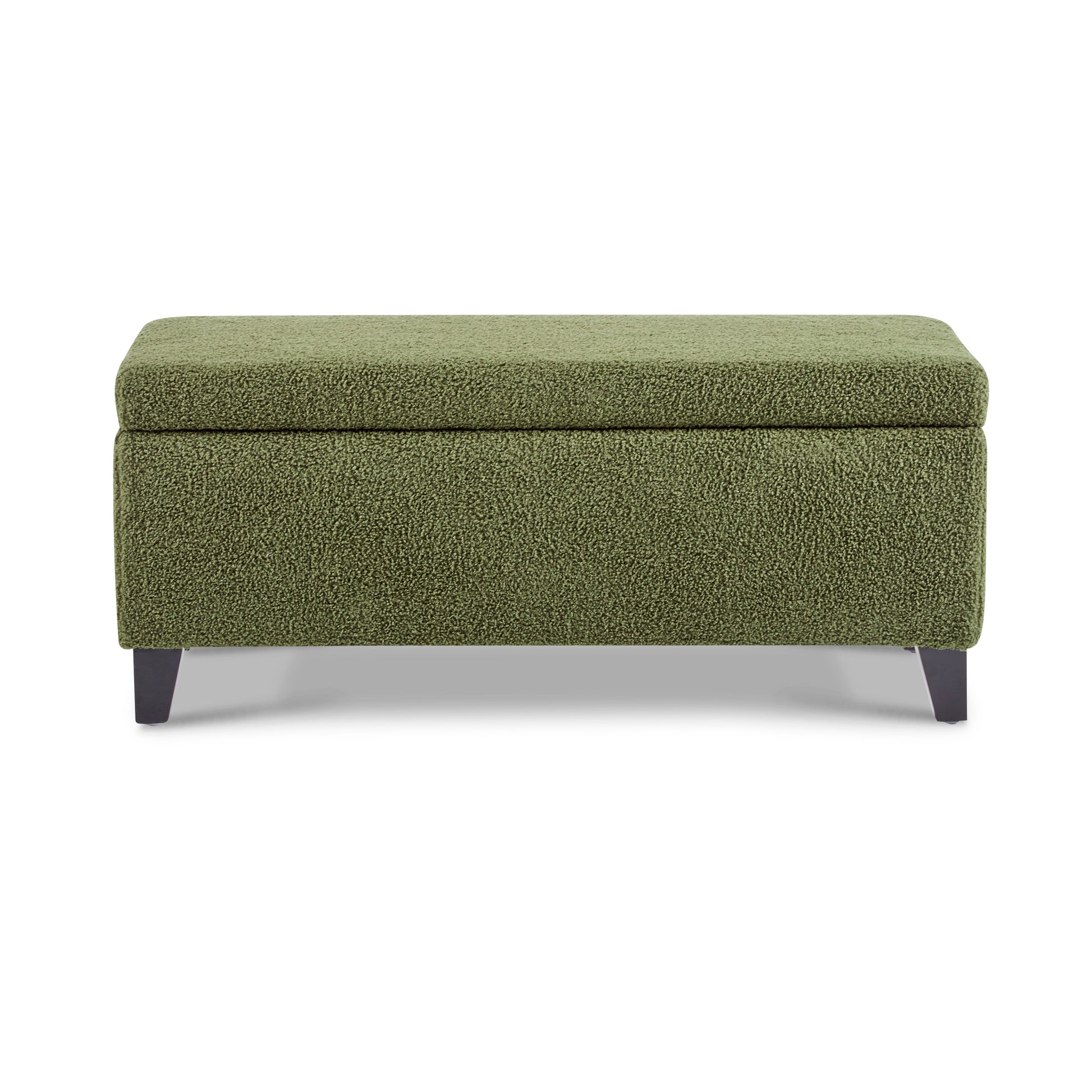 Storage Ottoman with Flip-Top Lid, Easy Assembly, Boucle Fabric & Rubber Wood Legs, Retro Green image 5