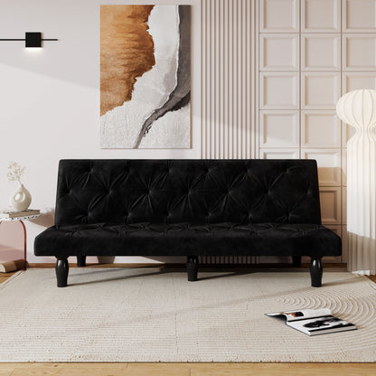 Sofa-to-Bed Evolution: 66" Black Velvet Sofa Bed Transforms Seamlessly, Ideal for Family Living Rooms, Apartments, and Bedrooms image 2