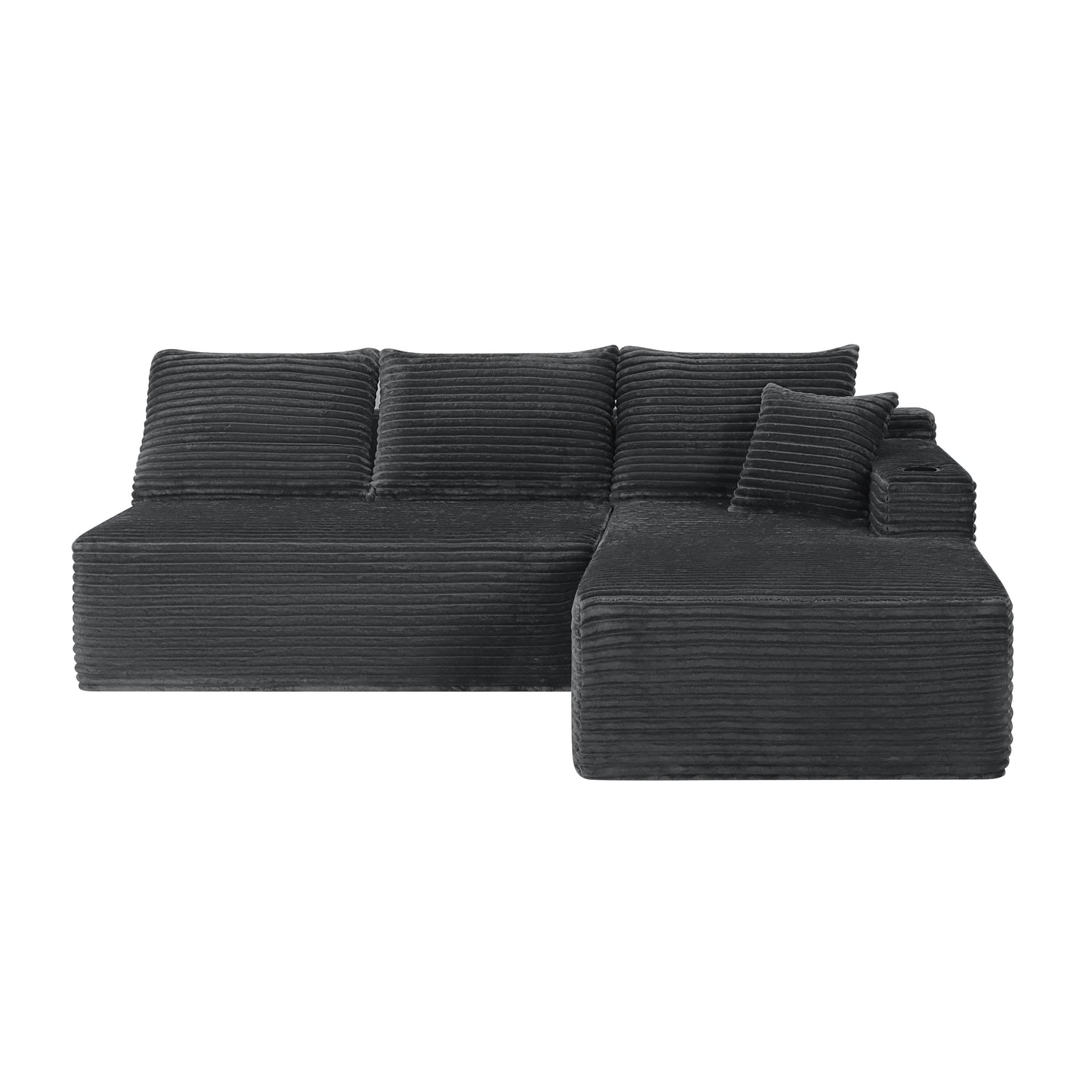 96" Cloud Sectional Couch with L-Shape Chaise,Modern Modular Sofa with Deep Seat, Upholstered Couches for Living Room Bedroom,No Assembly Required and Cup holde, (Plush Fabric),Grey image 2