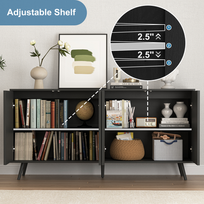 Sideboard Buffet Cabinet with Storage, Long Sideboard Storage Cabinet with 4 Doors, Wood Credenza Console Coffee Bar Cabinets with Adjustable Shelves for Living Room Kitchen Dining Room Black image 3
