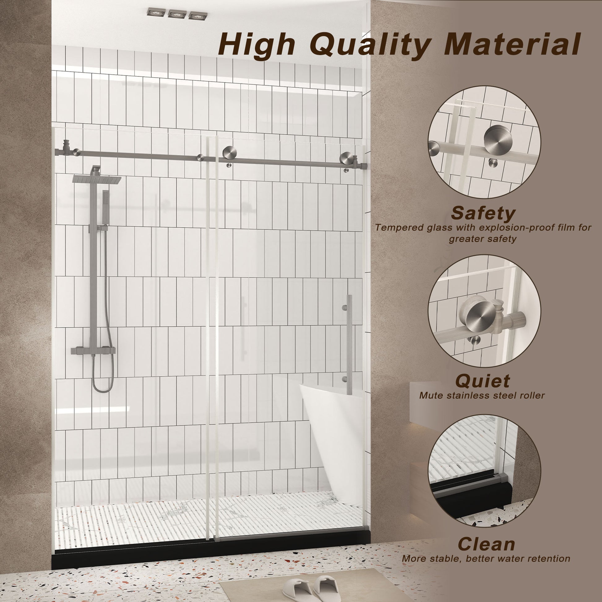 Frameless shower door 56-60 "W x 76" H, 1/4 "(6 mm) Clear Tempered Glass, Explosion Proof Film, Stainless Steel Handle,Brushed Nickel image 4