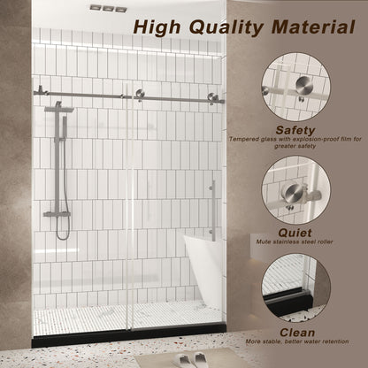 Frameless shower door 56-60 "W x 76" H, 1/4 "(6 mm) Clear Tempered Glass, Explosion Proof Film, Stainless Steel Handle,Brushed Nickel image 4