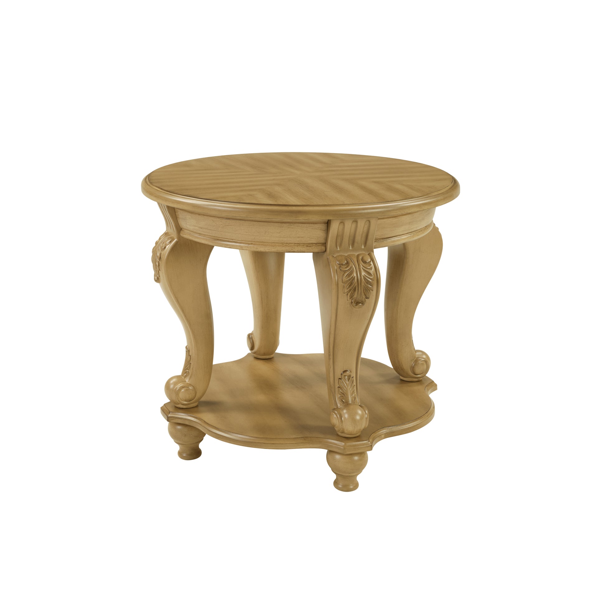 22'' Two Tone Round End Table,Solid Wood Sofa Side Table with Shelf,Living Room Corner Table Easy Assemble, Antique Natural image 12