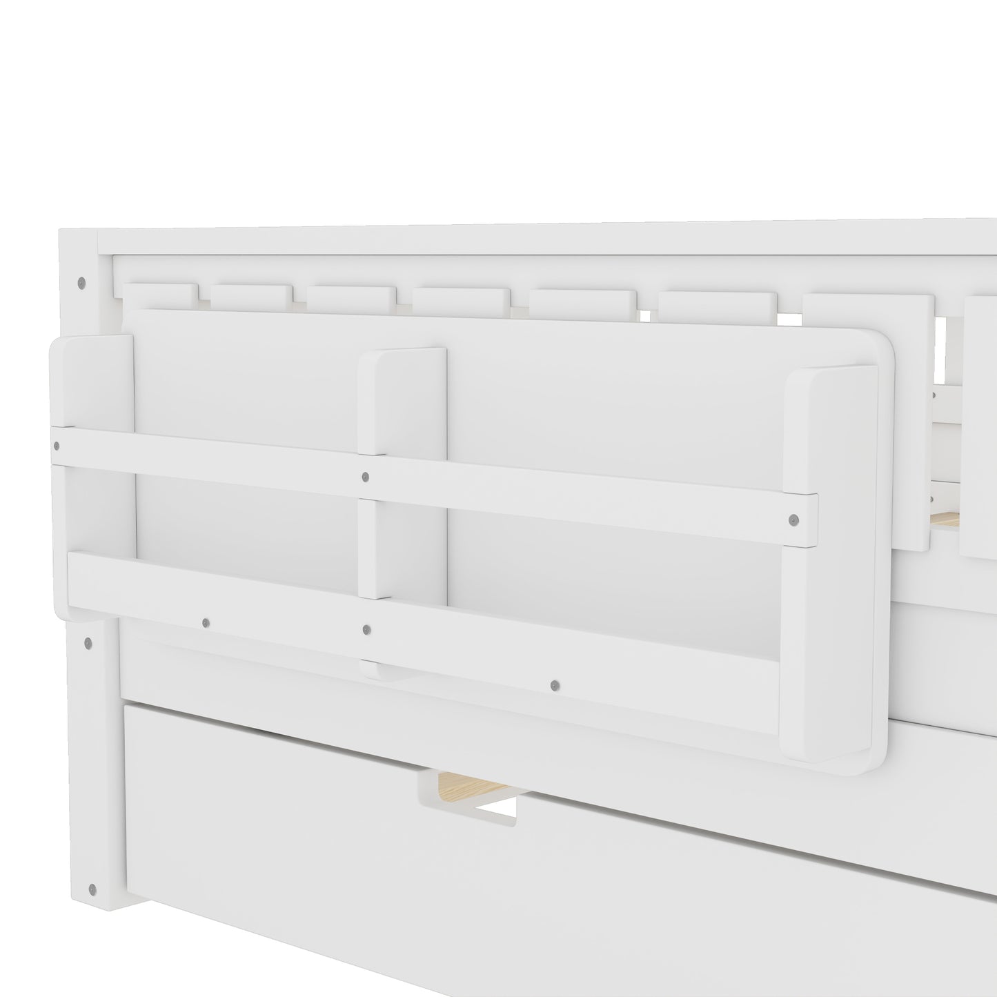 Full with built-in bookshelves and small staircase, high-quality safety rails, and Trundle,White image 10