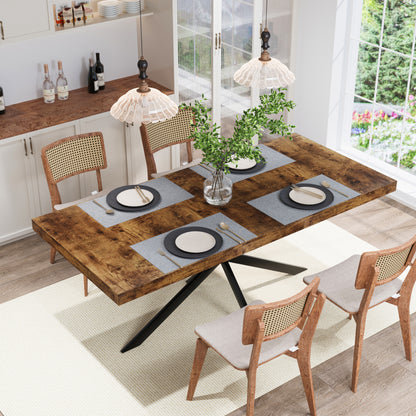 55.11"-70.86"Retro Rectangular Stretch Dining Table, Antique Wood Top And Same Color Relief Plate,With Storage Box,Suitable for dining rooms, kitchens, and living rooms, Brown image 7