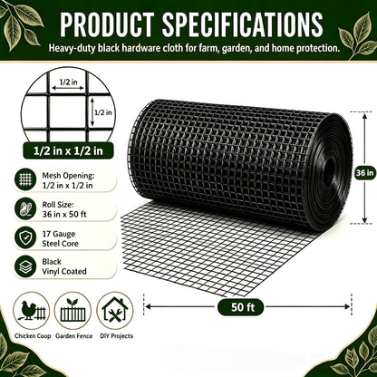 36in x 50ft black metal mesh, 1/2-inch welded chicken wire roll, garden plant fencing, suitable for chicken coops and home renovation image 4