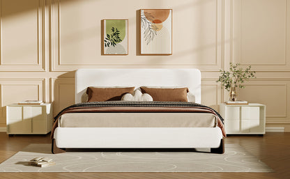 Elegant terry upholstered bed with dark brown solid wood legs, luxurious and comfortable bedroom centerpiece, king size, white image 12