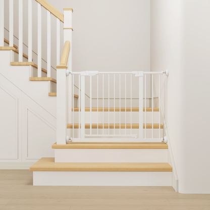 29.5-45.3" Wide Baby Gate with wall protector for Stairs, Dog Gate Indoor for Doorways, No Drilling Pressure Mounted Pet Gates for Kids, Easy Walk Through Safety Gate, White image 6