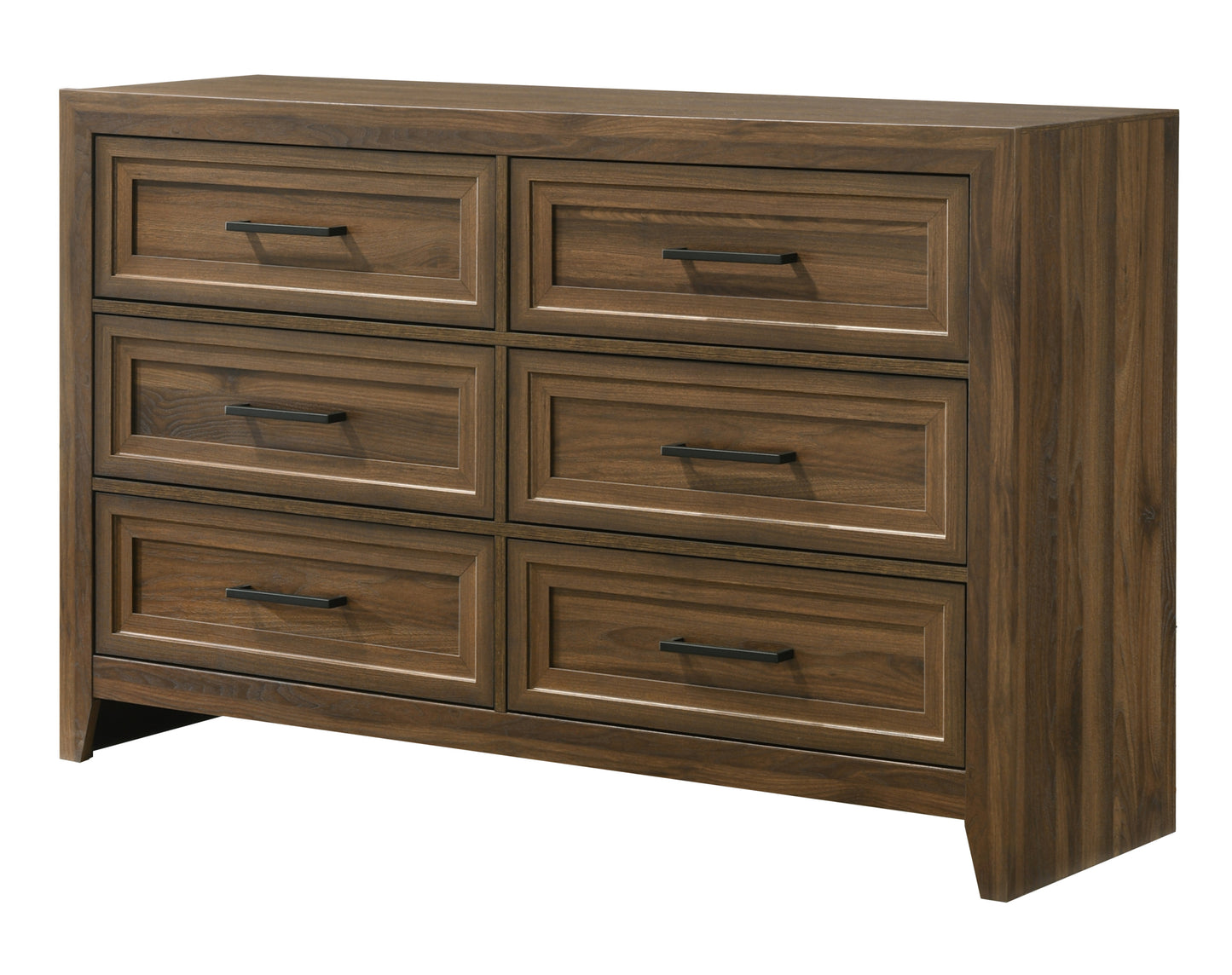 1pc Contemporary Six Drawer Dresser Geometric Design Brown Finish Wooden Furniture image 1