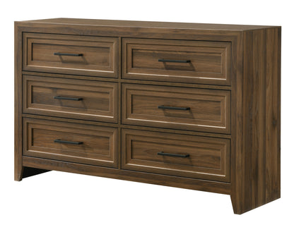 1pc Contemporary Six Drawer Dresser Geometric Design Brown Finish Wooden Furniture image 1