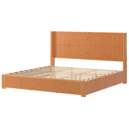 Solid Wood Platform Bed Frame with Headboard, No Box Spring Needed, Floor-standing bed, Easy Assembly, King Size, Natural image 11
