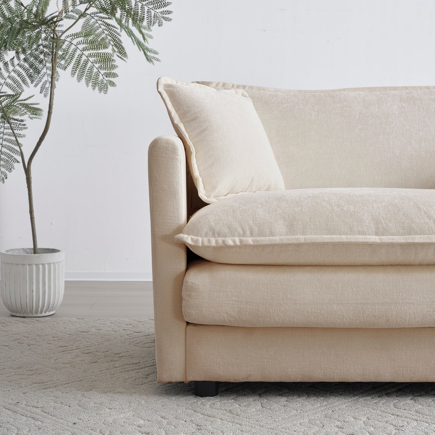 Comfy Deep Single Seat Sofa Upholstered Reading Armchair Living Room Chair light coffee Chenille Fabric, 1 Toss Pillow image 11