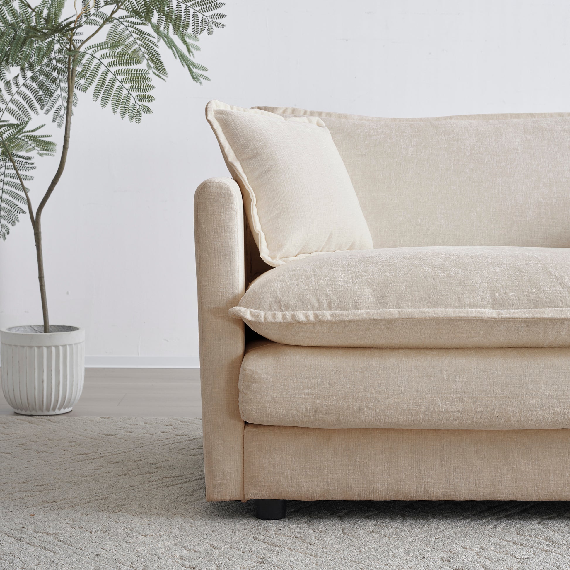 Comfy Deep Single Seat Sofa Upholstered Reading Armchair Living Room Chair light coffee Chenille Fabric, 1 Toss Pillow image 11