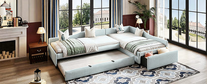 Upholstered Double Twin Size Daybed with Trundle and Drawer, Beige image 12