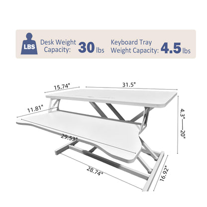 32 Inch Desk Converter, Height Adjustable Sit to Stand Riser, Dual Monitor and Laptop Workstation with Wide Keyboard Tray, Standing Computer Desk, WHITE image 4