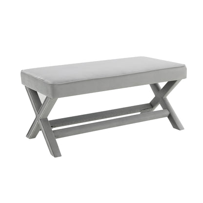Comfort Double Bench Upholstered in Velvet Fabric,Stool with Stylish X-Crossed Legs,Comfort Cushion with piping,Velvet Light Grey image 4