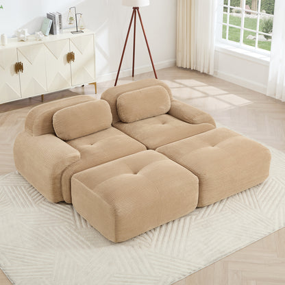 2-seat sofa in luxuryCorduroy Fabric fabric modular multi-combination anti-slip design assembly chaise lounge curved armrests ergonomic support high-resilience sponge for living rooms bedrooms,Camel image 1