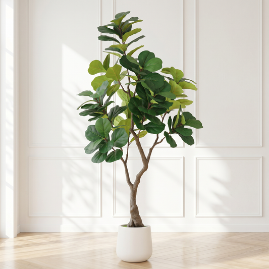 6FT Artificial Fiddle Leaf Fig Tree With Decorative White Pot, Faux Indoor Plant for Home Office Living Room Corner Decoration, 1pc/set image 1