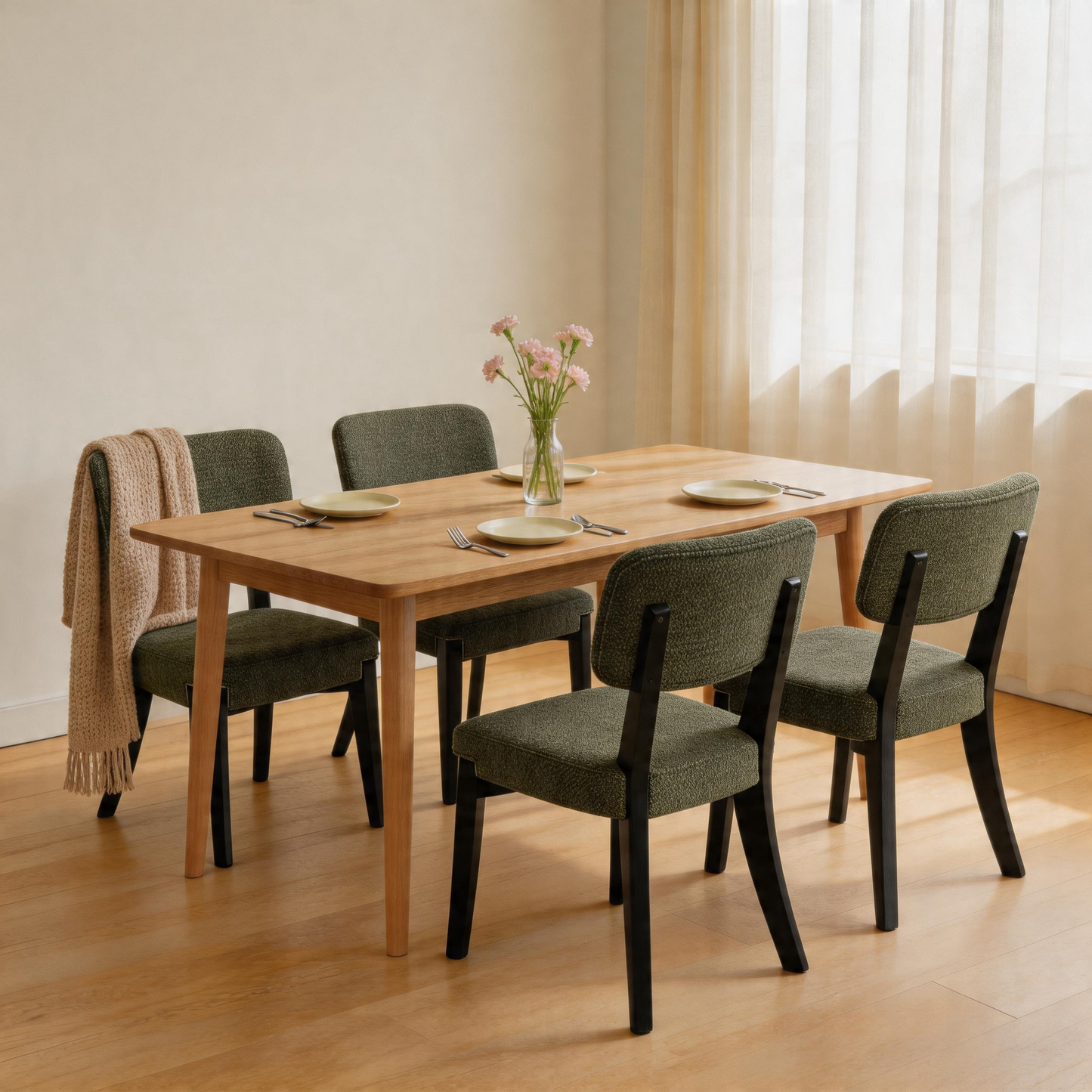 Modern Armless Dining Chairs Set of 2, Green, Contemporary Side Chairs with Wood Legs - Versatile Accent Chairs for Dining Room, Kitchen, or Living Room image 6